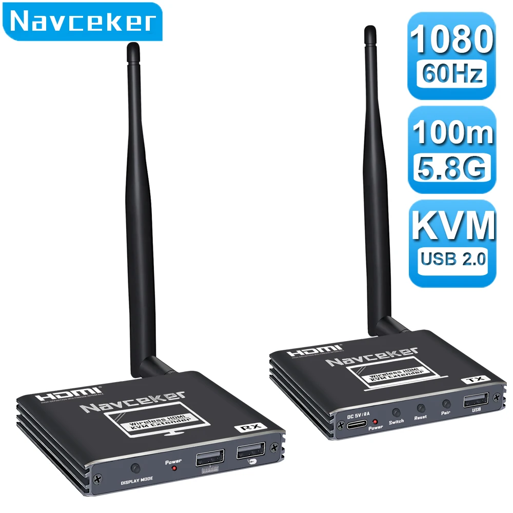 Drahtloser USB-C-Sender-Empfänger mit KVM 1080P 100M Wireless HDMI Extender Transceiver für Laptop PC zu TV-Monitor-Projektor Image