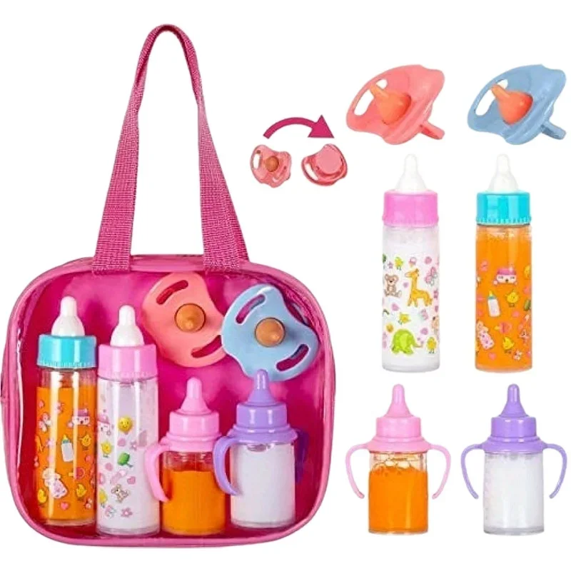Baby Puppe Babyflasche Set Baby Pflege Spielzeug Kinderwagen 2 stücke Milch Und Saft Flaschen Mit Spielzeug Schnuller Baby Puppe zubehör