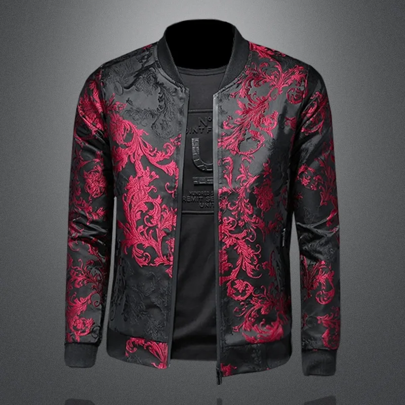 Giacche con stampa vintage ricamate con colletto rialzato 2025 Giacca slim fit modello paisley Bomber da uomo Cappotti giacca casual slim fit