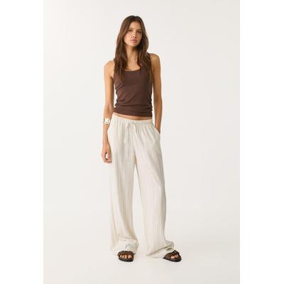 Stradivarius Flowing striped linen blend trousers Stone XS
