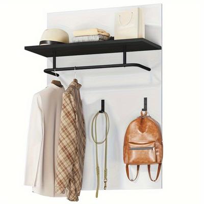 TEMU Sleek Wall- Mounted Coat Organizer With Shelf And Hooks Image