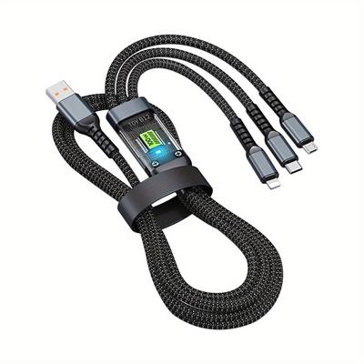 TEMU 100w Fast Charging Usb A Cable With Lightning/usb C/micro, 3-in-1 Charging Cable For All Mobile Devices Image