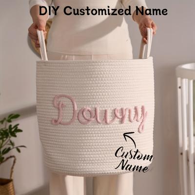 TEMU Customizable Woven Storage Baskets With Personalized Name Options - Large Capacity, Organizer For Home Or Bedroom Decor, Home Organizers And Storage, Shelf Baskets Image
