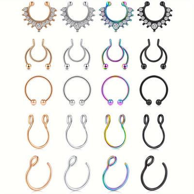 TEMU 20pieces 8mm Nose Piercings Fake Nose Ring Stainless Steel Fake Piercings Nose Face Piercing Nose Lip Ear Ring Hoop For Men Women