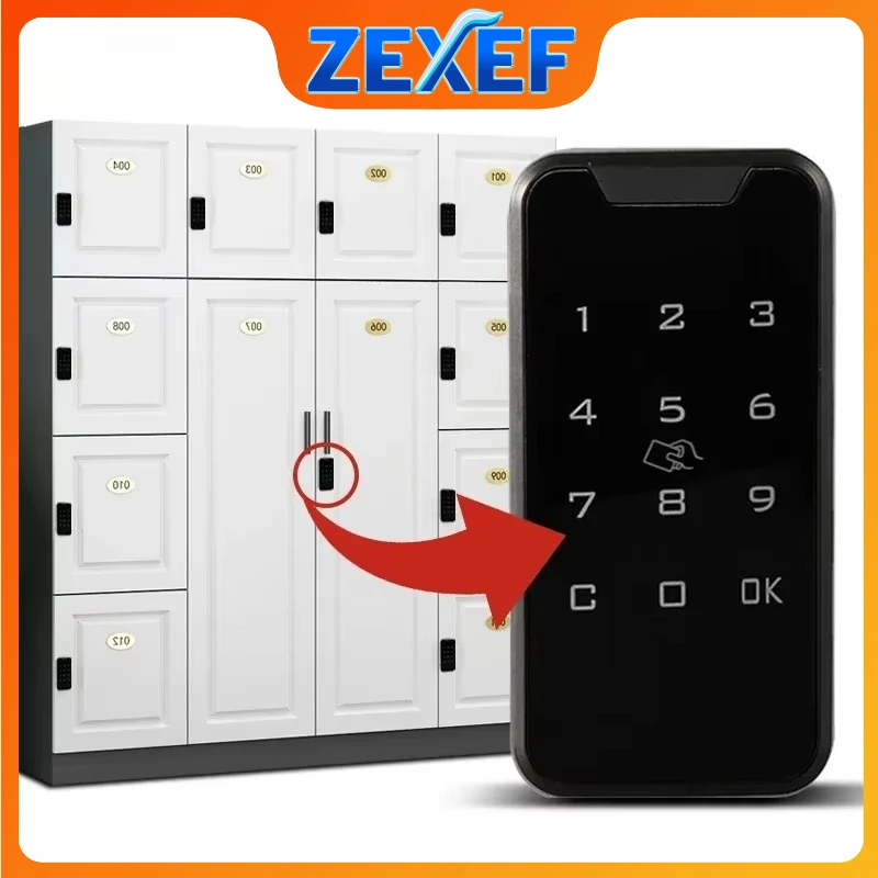 ZEXEF Schwarzes schlüsselloses Kunststoffgehäuse, Schubladenschloss, Touch-Tastatur, digitales Passwort, Schrank, Möbelschlösser Image