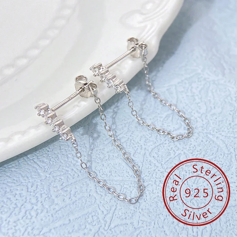 925 Sterling Silber Runde Zirkon Glänzende Mode Kette Quaste Ohrring Für Frauen, Verlobung, Hochzeit Hohe Qualität Edlen Schmuck Image