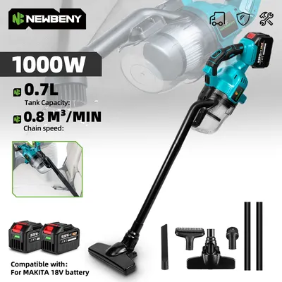 NEWBENY 1000 W Akku-Elektro-Staubsauger, wiederaufladbar, Hartböden, Karpfenreinigung, Elektrowerkzeuge für Makita 18–21 V Akku-Pin Image