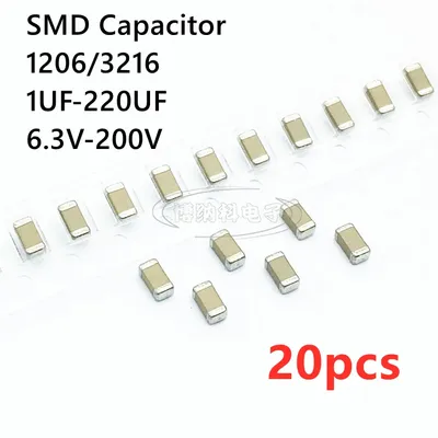 20 Stück 1206 SMD-Kondensator 1uF 2,2uF 4,7uF 10uF 22uF 47uF 100uF 220uF 6,3V 10V 16V 25V 35V 50V 63V 100V 200V X7R X5R ±10% ±20% Image