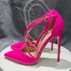 Tikicup Sexy Glänzende Rose Frauen Cross Strap Spitze Zehen High Heel Schuhe Hochzeit Kleid Elegante Flache Stiletto Pumps Plus Größe 46