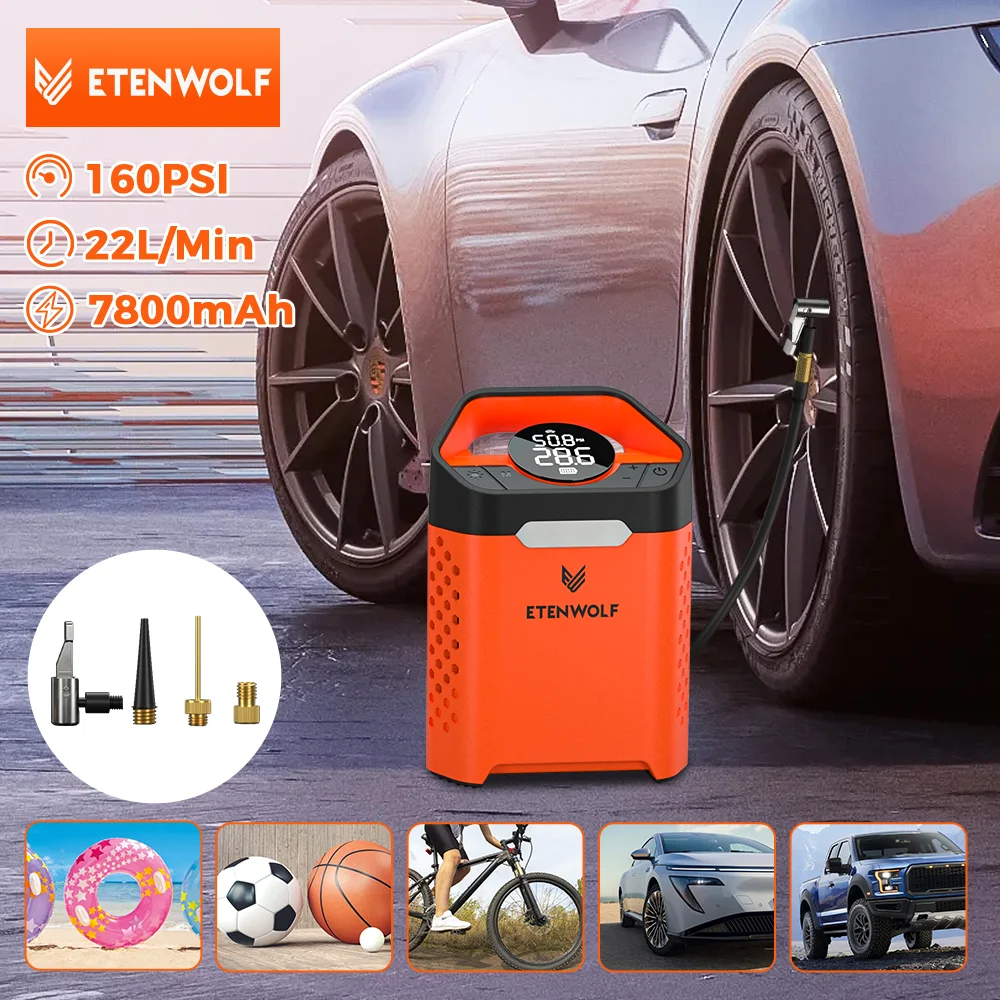 ETENWOLF ZEPHYR V3 Tragbarer Autokompressor 160 PSI 100 % Arbeitszyklus-Autoreifenfüller 7800 mAh für Autos, Motorräder, Fahrräder (neu) Image