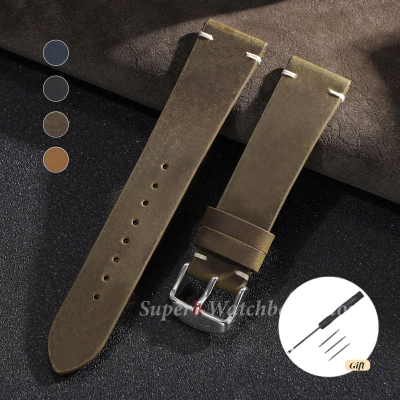 Handgefertigtes Rindslederarmband mit Nähten für Seiko Vintage-Leder-Uhrenarmband für Omega 18 mm 20 mm 21 mm 22 mm 24 mm Smartwatch-Armband Image