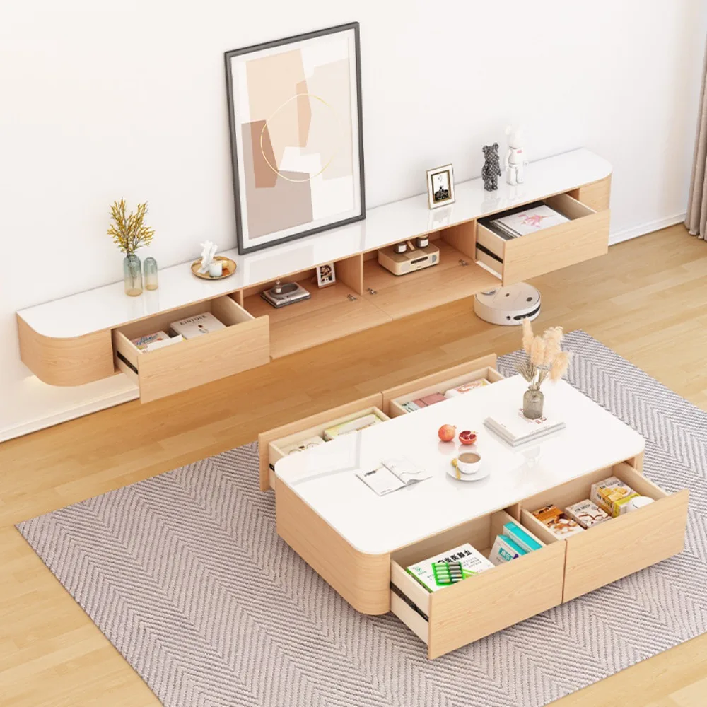 Moderner, luxuriöser, schwebender TV-Ständer aus Holz, Wohnzimmermöbel, Wandmontage, TV-Schrank mit verstecktem Stauraum Image