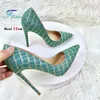 2025 frauen Neue Gold Gestreiften Grün Einzelnen Schuhe 12 CM High Heels Plus Größe 44 45 Frau