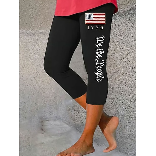 Unabhängigkeitstag Patriotische Damen Leggings Strand Shorts Urlaub Vintage Mode Wadenlänge Hoher Taillenbund Grafische Flaggen-Druck Mikro-elastisch Formal Urlaub Straße Image
