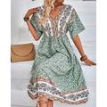 Frauen Elegantes Blumenkleid A-Linie Maxi - Stylisches Boho Hawaii V-Ausschnitt Sommerkleid für Urlaub und täglichen Gebrauch