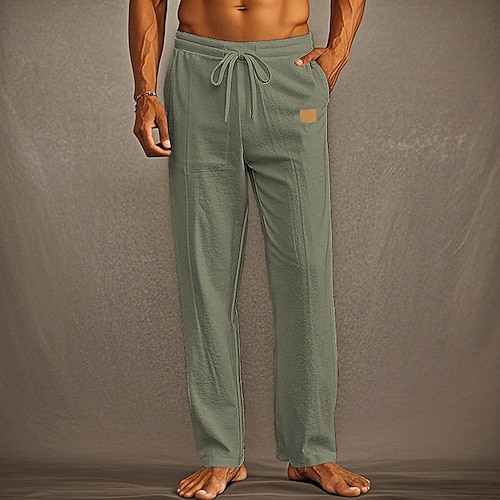 Herren Leinenhosen Hose Sommerhose Strandhose Tasche Kordelzug Elastischer Bund Einfach Komfort Atmungsaktiv Urlaub Täglich Ferien Hawaiianisch Boho Schwarz Weiß