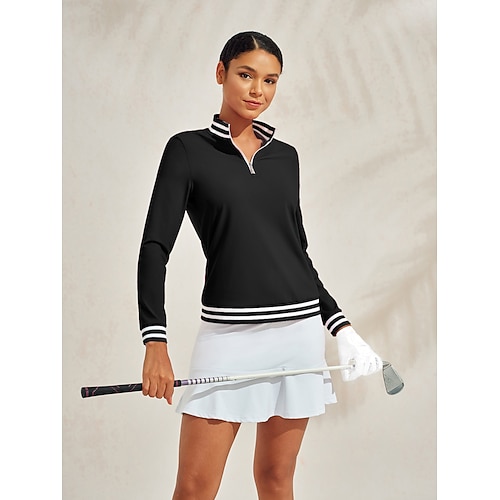 Damen Golf-Poloshirt Meerblau Schwarz Weiß Langarm Damen-Golfkleidung, Kleidung, Outfits, Kleidung Image