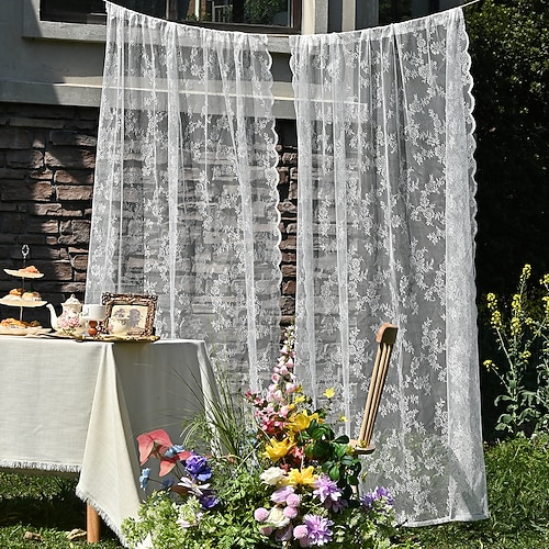 Französische Spitze bestickte Vorhänge Schlafzimmer transparente Tüllvorhänge Stangen-Taschenfenstervorhänge 2 Paneele Vorhänge Image