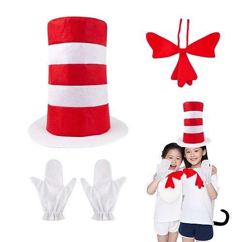 Katze Handschuhe Zubehörset Hoher Hut Märchenfiguren Cosplay for Unisex Erwachsene Halloween Karneval Welttag des Buches Leistung Pädagogisches Ankleiden Image