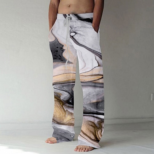 Herren Marmor Abstrakte flüssige Kunst Hose Freizeithose Baggy-Hosen Mittlere Taille Lässig Täglich Outdoor Urlaub Kordelzug Elastischer Bund Weites Bein Sommer Frühling 3D-Druck Schwarz Gelb Grün Image