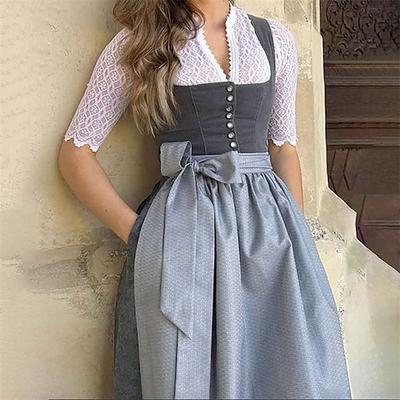 Karneval Oktoberfestbier Kostüm Kleid Dirndl Trachtenkleider Dienstmädchen Bayerisch Deutsch Wiesn Damen Karneval Bier Festival Stoff im traditionellen Stil Kleid Schürze Image