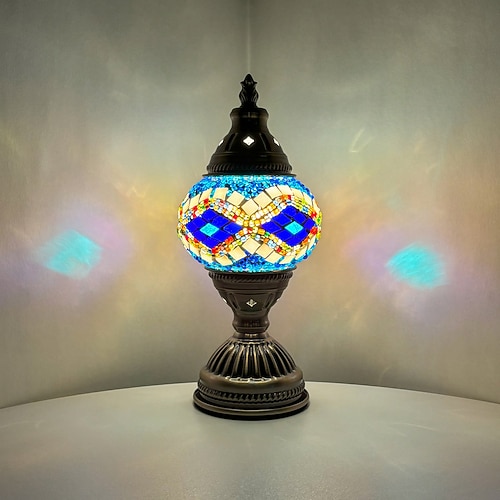 türkisches Mosaiklampen-Set, dekorativer Glastisch, Nachttischlicht für Wohnzimmer und Schlafzimmer, basteln Sie Ihre eigene Lampe, antiker Bronzesockel Image