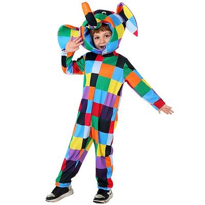 Elmer, der Patchwork-Elefant Elmer Overall Onesie-Kostüm Märchenfiguren Film Cosplay for Jungen Mädchen Kinder Halloween Karneval Welttag des Buches Leistung Pädagogisches Ankleiden Image