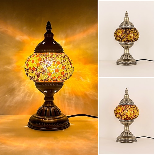 türkisches Mosaiklampen-Set, dekorativer Glastisch, Nachttischlicht für Wohnzimmer und Schlafzimmer, basteln Sie Ihre eigene Lampe, antiker Bronzesockel Image