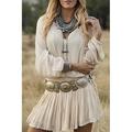 Damenmode Western Falten Mini-Kleid V-Ausschnitt Lange Ärmel Puffärmel Geometrisches Freizeitkleid Für den Alltag und das Wochenende