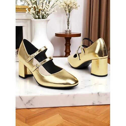 Rote Mary Jane Heels mit Doppelriemchen für Damen – Lackpumps im Retro-Stil der 50er Jahre für Vintage-Partys, Kostüme und Tanzveranstaltungen Image