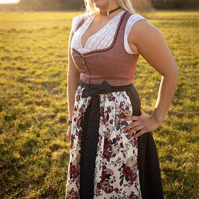 Karneval Oktoberfestbier Kostüm Kleid Dirndl Trachtenkleider Dienstmädchen Bayerisch Deutsch Wiesn Damen Karneval Bier Festival Stoff im traditionellen Stil Kleid Schürze Image