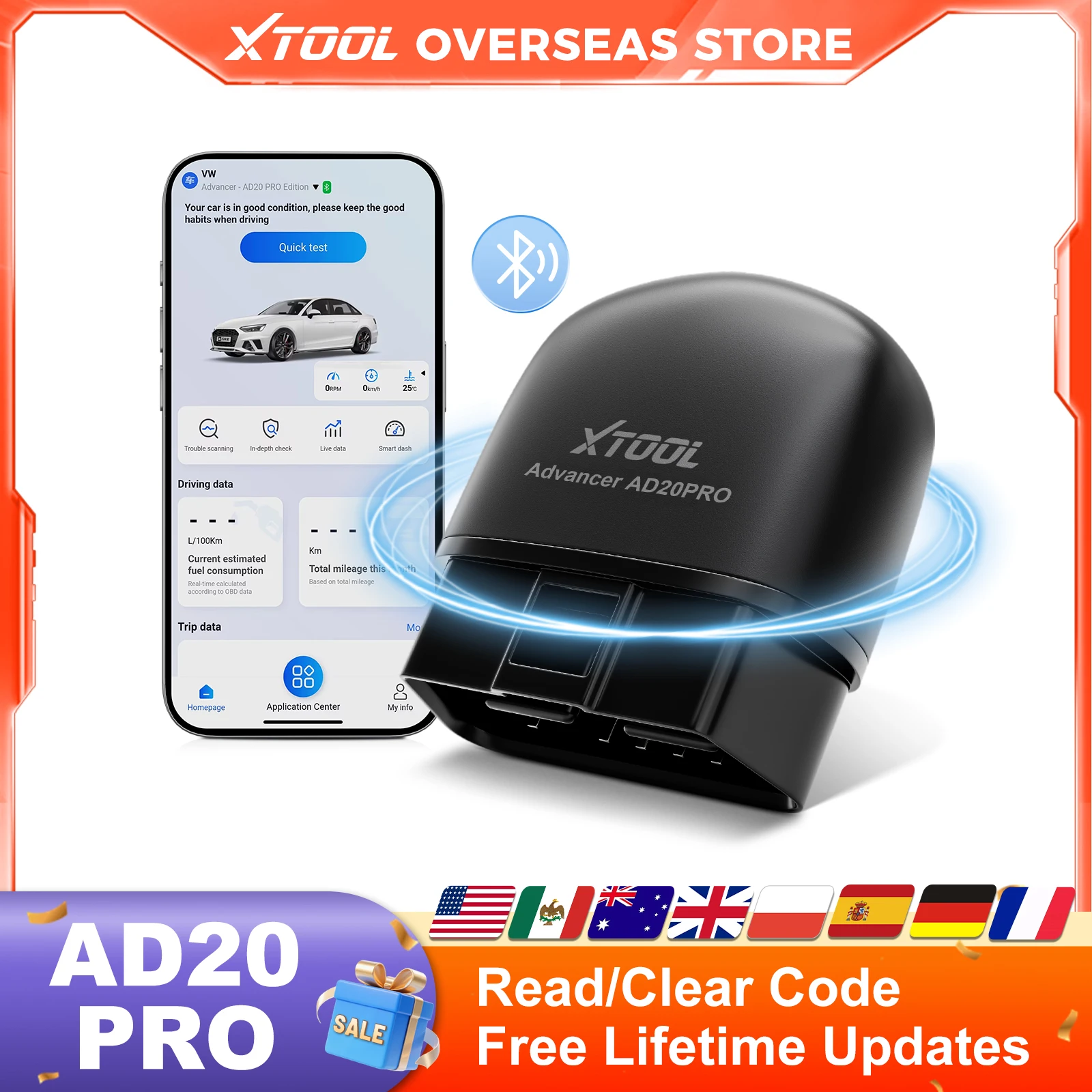 XTOOL AD20PRO OBD2 Scanner Controllo luce motore IOS e Android Strumento diagnostico per auto Test batteria Lettore di codici Aggiornamento gratuito a vita