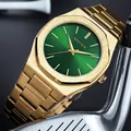 Montre de luxe pour hommes, montre-bracelet à Quartz, marque classique, cadran or noir vert,