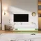 Meuble TV, bas LED avec rangement et cloison en verre, meuble de salon moderne, couleur blanc et bois, 170 x 36 x 38 cm