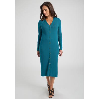 Plus Size Women's Button Front Midi Dress by Jessica London in Deep Teal (Size M)