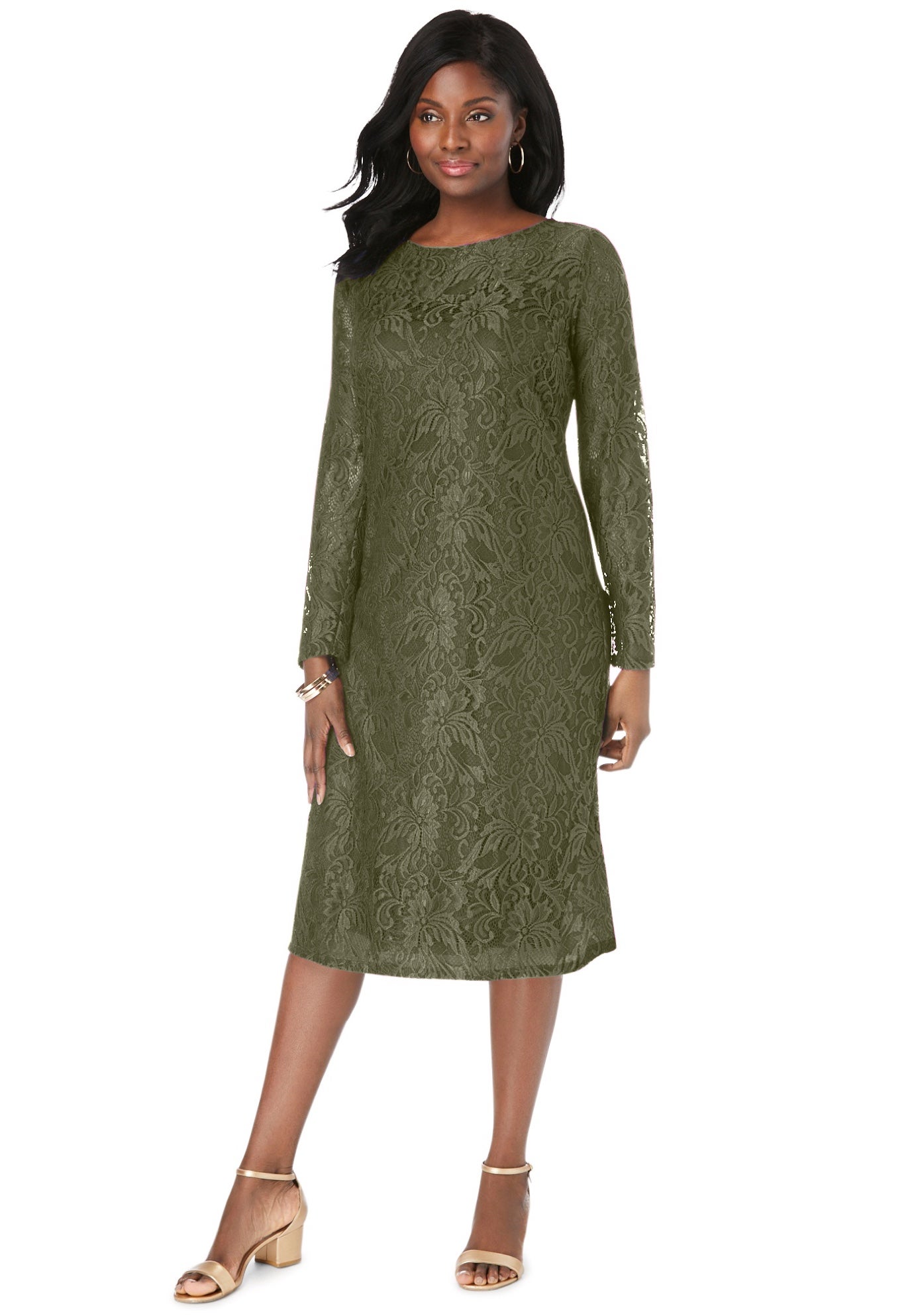 Plus Size Women's Stretch Lace Shift Dress by Jessica London in Dark Olive Green (Size 34)