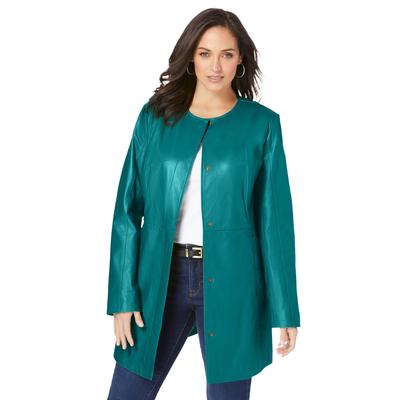Plus Size Women's Three-Quarter Leather Jacket by Jessica London in Tropical Teal (Size 28 W)