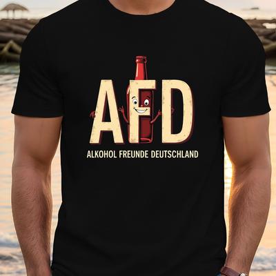 TEMU Men's Afd Graphic Print T-shirt With Red - Lightweight Breathable Crew Neck Short Sleeve Tee For Summer, Casual Fit, Machine Washable, Summer Clothing, Relaxed Style Shirt Image