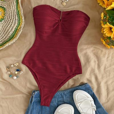 TEMU Red Textured Metal Sexy Bodycon Dress, Suitable For Vacation Image