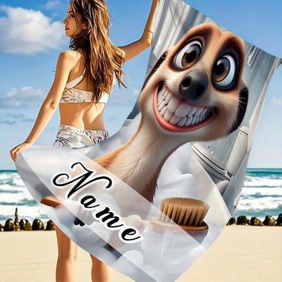 TEMU 1pc Customizable Beach Towel - Personalized Name, Super Soft & Sand-proof, Absorbent, Lightweight Microfiber, Travel, Pool, And With Family & , Beach Blanket Image
