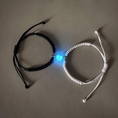 TEMU 2pcs/set Luminous Peach Heart Positioning Beads Multi-knot Couple Bracelet Handmade Braided Fashion Rope Image