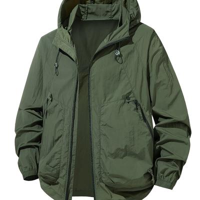 TEMU Men's Lightweight Summer Outdoor Jacket With Zippered Large Pockets - Breathable, Quick-dry, For Hiking, Rock Climbing & Fishing, Spring/summer Jacket | Hooded Design | Zippered Jacket Image