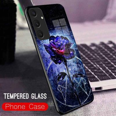 TEMU Purple Tempered Glass Phone Case A05 A05s A23 A24 A25 A34 A35 A55 M53 M54 S22 S23 S24 5g Shockproof Cover With Soft And Hard Coque Image