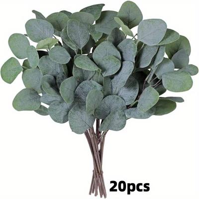 TEMU 20pcs Eucalyptus Stems Bulk Silvery Dollar, Artificial Greenery Leaves Stems Fake Eucalyptus Plant Branches For Floral Arrangement Vase Wedding Centerpieces Bouquets Home Table Decorations Image