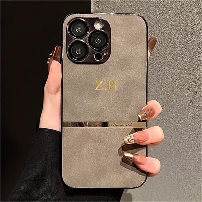 TEMU Tailored Golden Name Leather Soft Phone Case Designed For Iphone 16, 15, 14, 13, 12, 11 Pro Max And 16, 15, 14 Plus With Customizable Letters And Lens Protection Back Cover Image