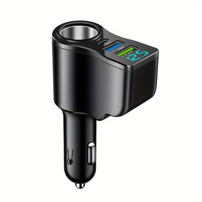 TEMU Baideluo Car Charger Car Charger 1 Tow 3 Car Power Adapter 1 Round Hole Expansion Power Port &1type-c Fast Charging Adapter Diverter With Digital Display Image