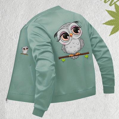 TEMU Casual Attire | Women's Cute Owl Jacket - Light -up Long Sleeve With Pockets, Soft Polyester Blend, Comfortable Outerwear Image