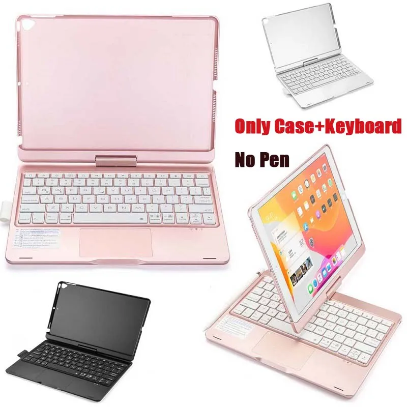für iPad 10,2 Zoll 10,5 Zoll Hülle mit Bluetooth-Tastatur-Stiftschlitz, RGB-Hintergrundbeleuchtung, drehbarer, faltbarer Ständer für iPad 9. 8. 7. Generation