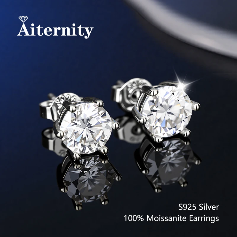 100 % echtes Sterlingsilber S925 Moissanit Ohrringe Ohrstecker mit 2 Zertifikaten D VVS1 Pass Diamant Teststift für Frauen Männer Schmuck Image
