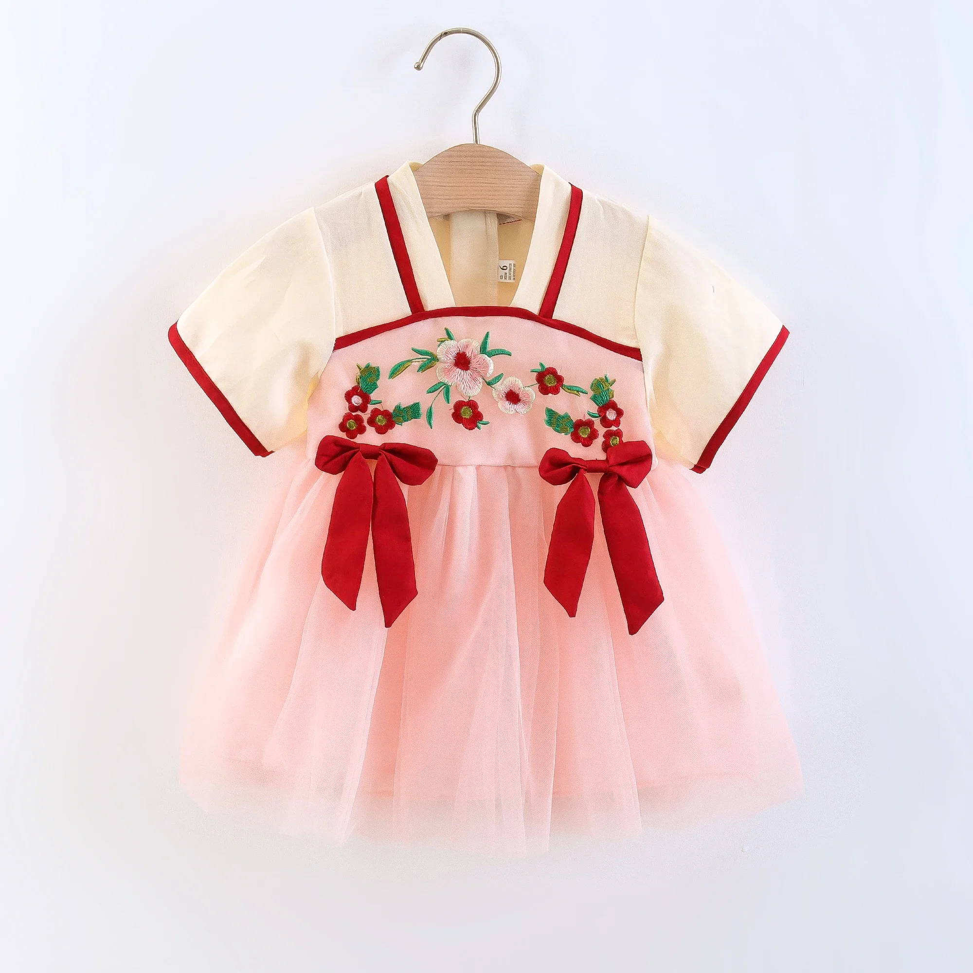 Kinder kleidung Mädchen Kleid Sommer neue süße kleine Schleife Blumen stickerei verbesserte Version Hanfu Ru Rock Image